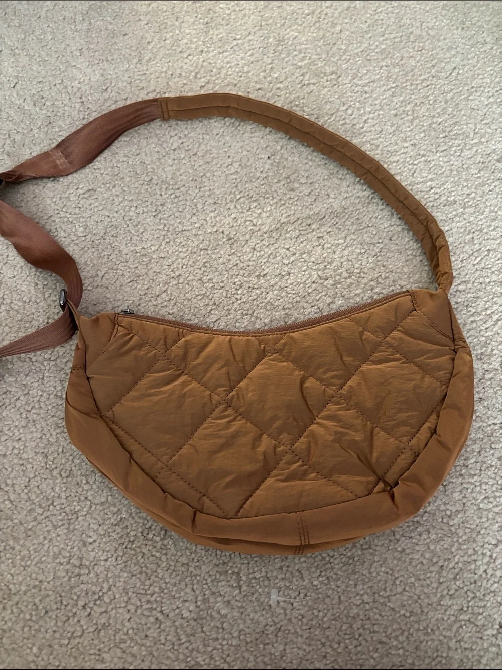 Athleta Quilted Crescent Crossbody in Rust Brown